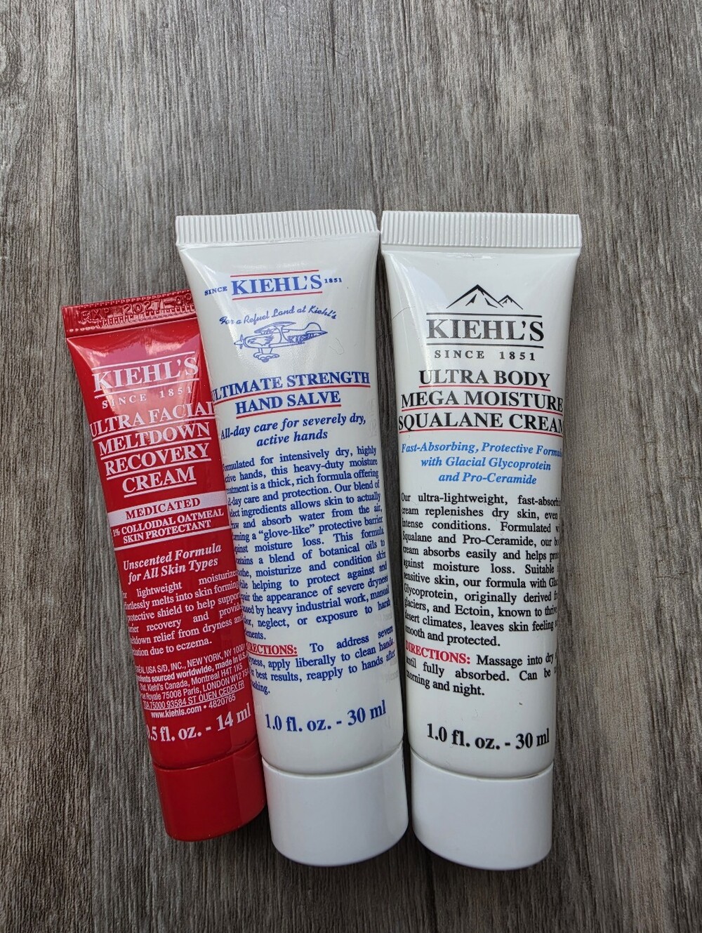 Kiehl's Ultra Facial Recovery Cream + Hand Salve + Body Mega Squalane Moisturize